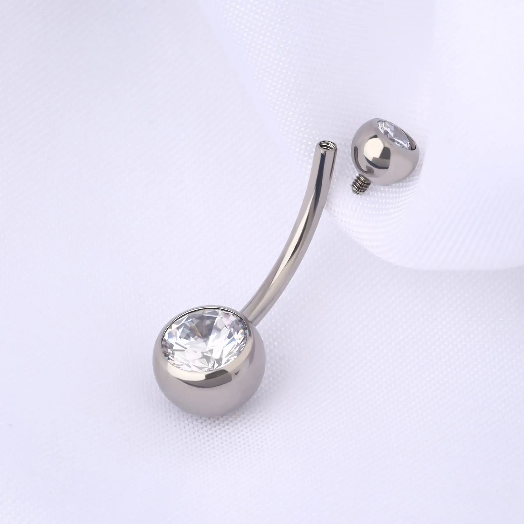 Titanium Belly Button Rings, Internally Threaded Long Belly Ring, Round CZ Navel Rings for Women Men