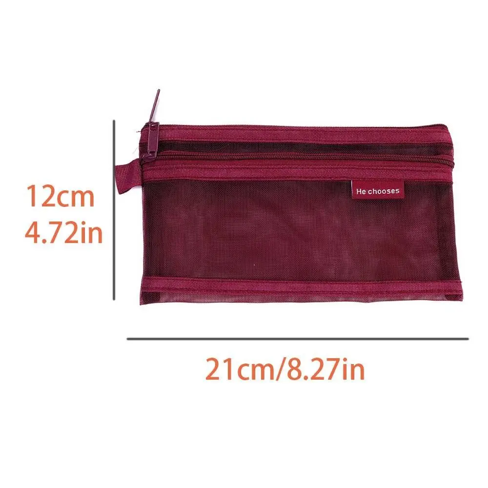 Hollow Clear Mesh Makeup Bag Double Layer Solid Color Transparent Pencile Bag Cosmetic Lipstick Bag Large Capacity