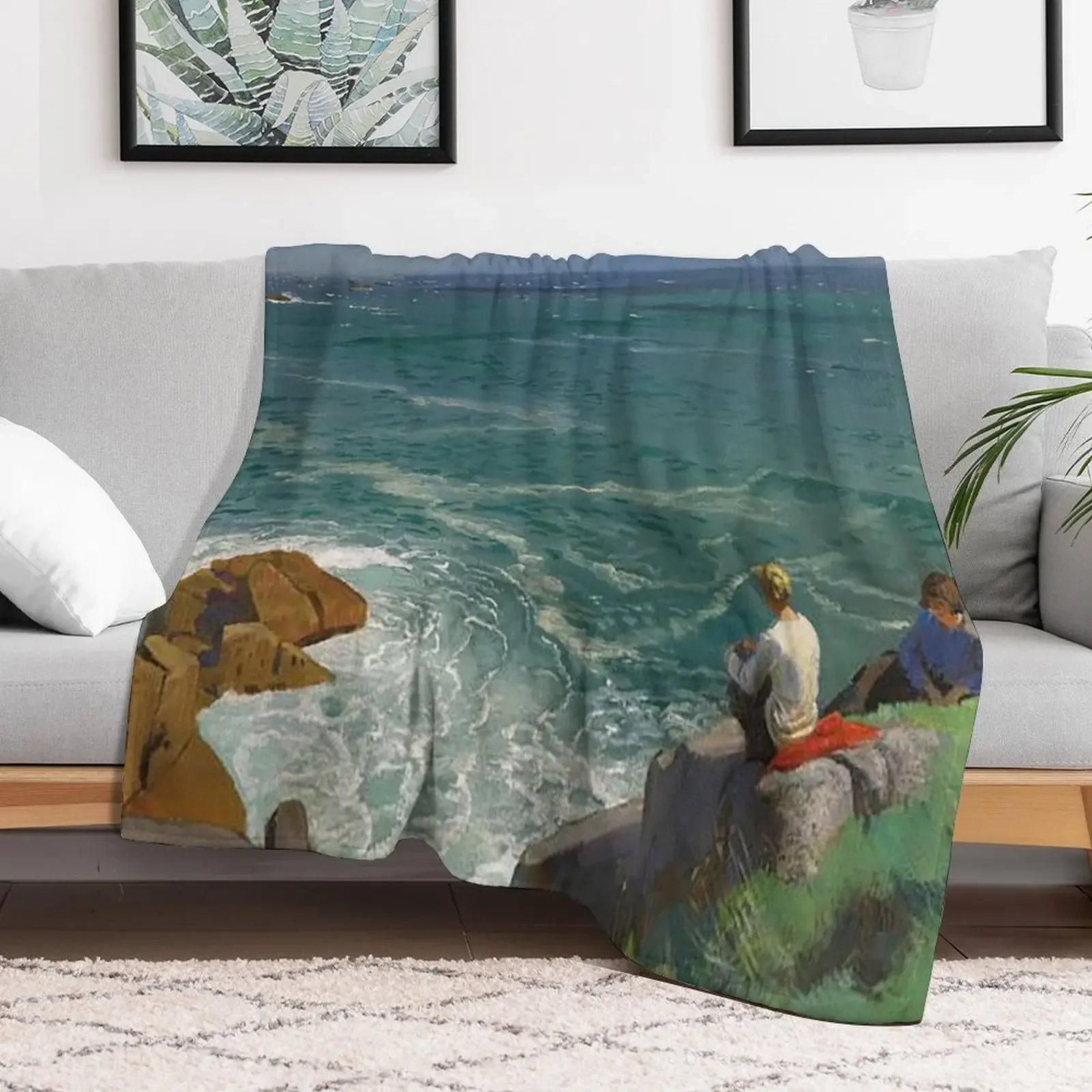 

The Green Sea, Lamorna (1907) - Dame Laura Knight Throw Blanket Summer Beddings Furry Polar Blankets