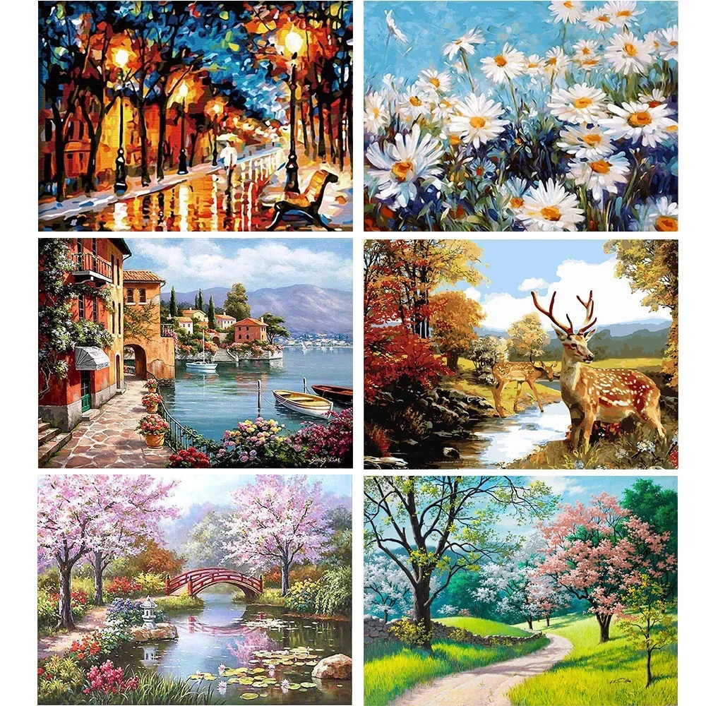 

40×50CM DIY Painting By Numbers Landscape Picture Colouring Zero Basis HandPainted Oil Painting Unique Gift Home Decor