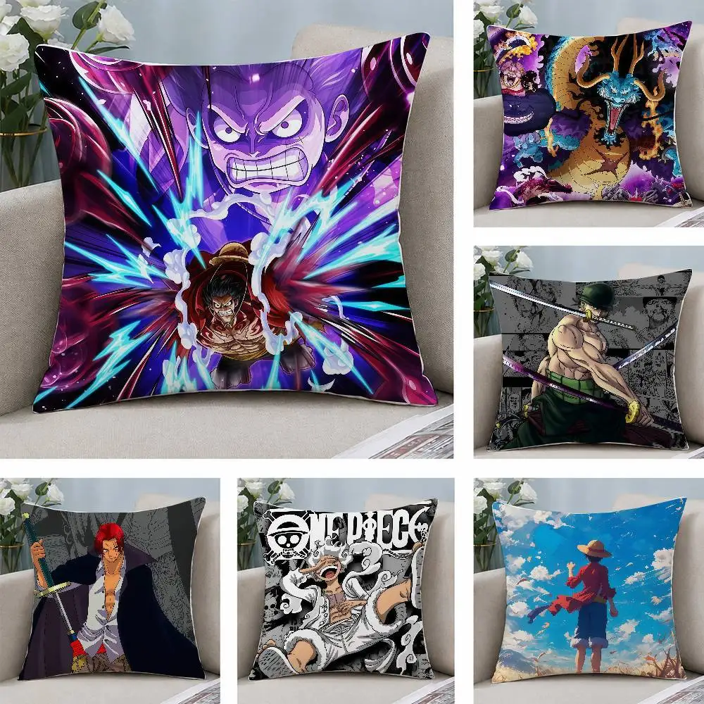 One Piece Heart Pirates Anime Plush Pillow Cover Soft Short Plush Cushion Cover For Sofa Bedroom Home Decor Gift Decoration