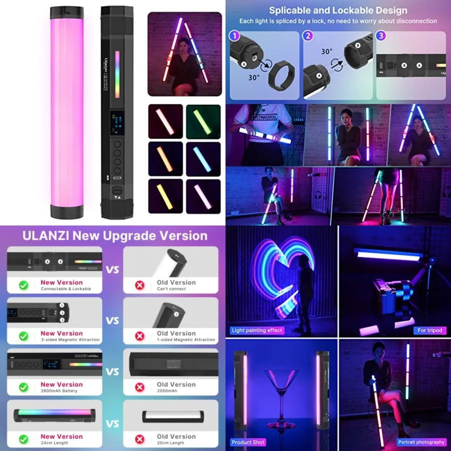 

ULANZI VL110 RGB Light Wand, Handheld Light Stick Camera LED Video Tube Light Bar, 2500-9000K Dimmable, 2600mAh Battry CRI 95+