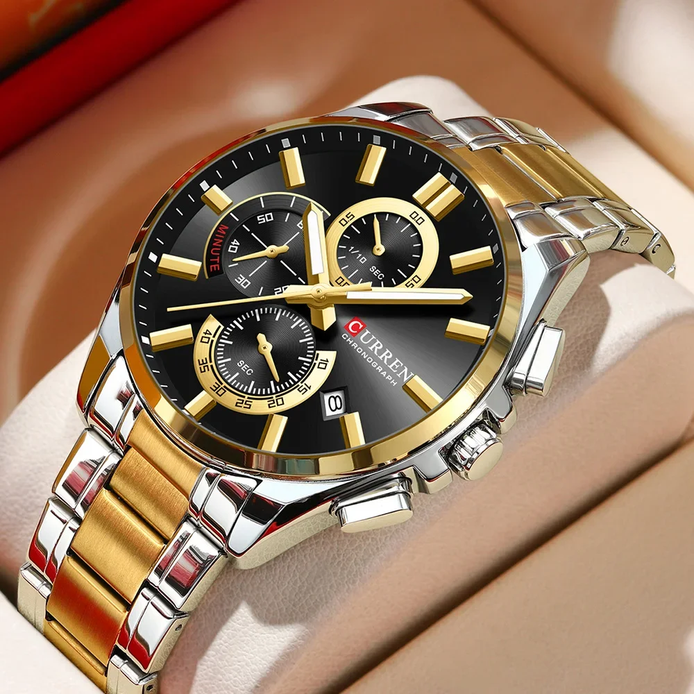 

CURREN 8475 Men's Quartz Chronograph Watch Luminous Hands Date Stainless Steel Strap Precision Style Hand Watches for Man Reloj