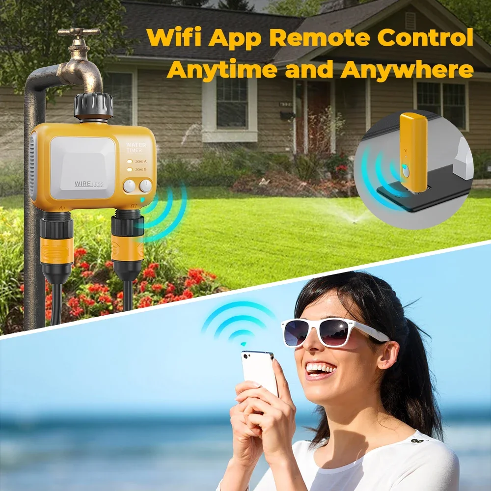 Eshico HCT-626 2-Outlet Wireless Water Timer WiFi/Bluetooth Remote Control Tuya App Work Log Garden Automatic Watering Sprinkler