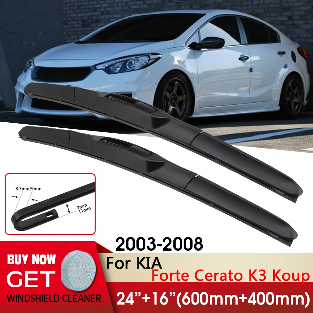 

Car Wiper Front Wiper Blades 24"+16" For KIA Forte Cerato K3 Koup 2003-2008 Fit U Hook Arm Windshield Windscreen Front Window