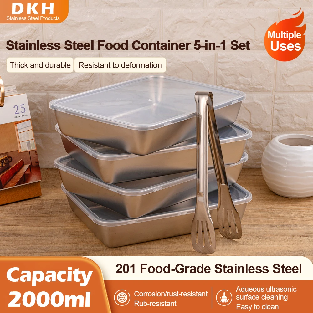 

MTM 4 шт. контейнеры для хранения продуктов питания из нержавеющей стали с щипцами герметичные штабелируемые лотки для холодильника с морозильной камерой и приготовления еды