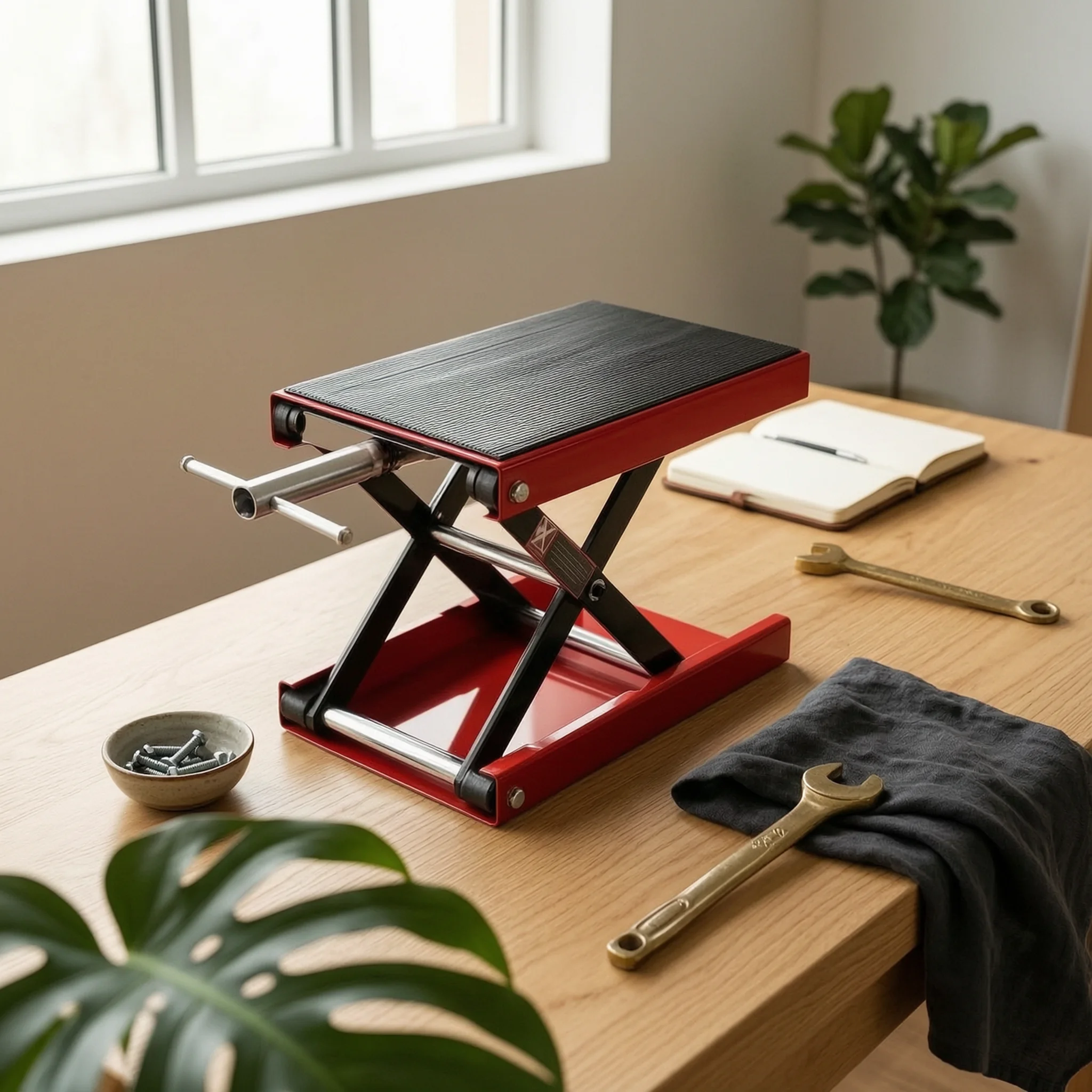 Motorcycle Lift Jack Scissor-Style Motorcycle Lift Platform Manual Compact for Riders, Garage