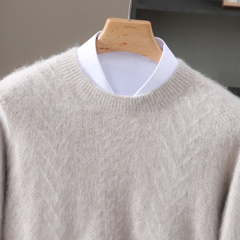 Choice Autumn Winter Men O-neck Pullover 100% Mink cashmere Knitwear Basic Thick Solid Smart Casual Men Cashmere Sweater Tops