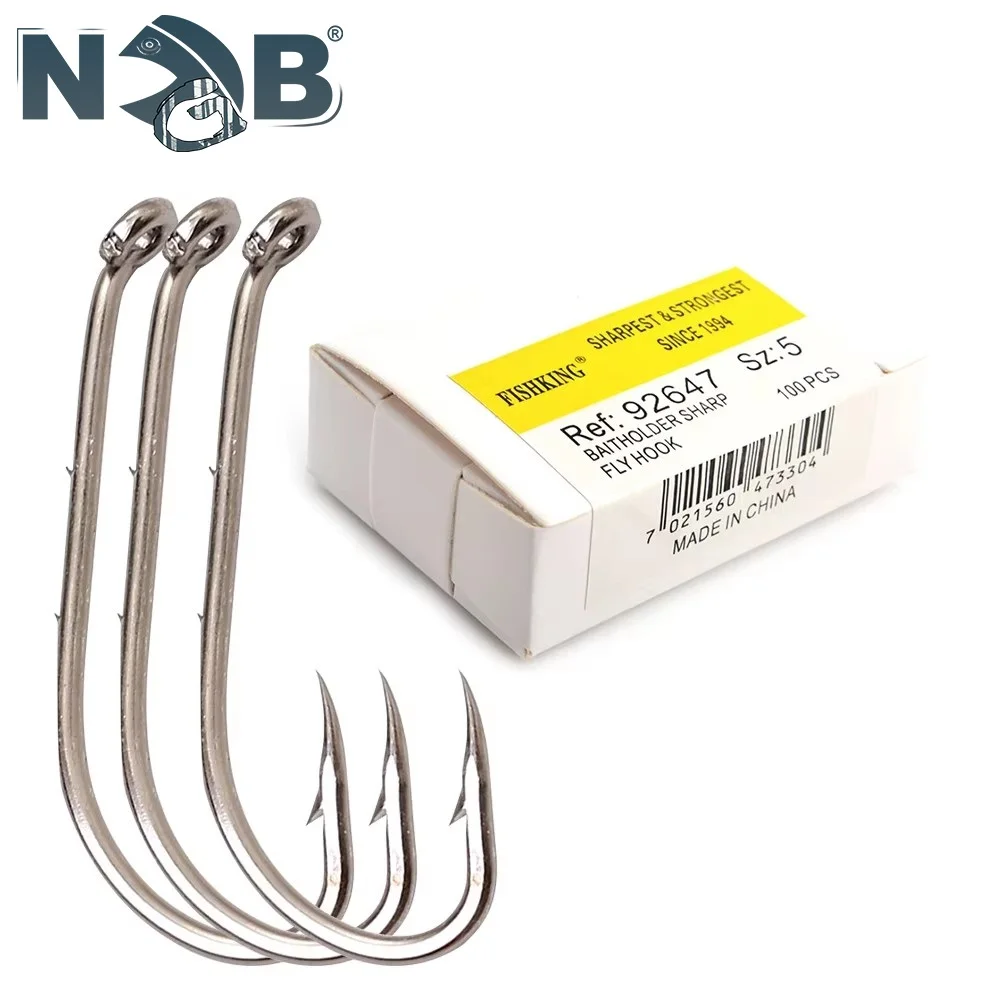NGB Baitholder Anzuelos para mosca con púas acero al carbono anillados