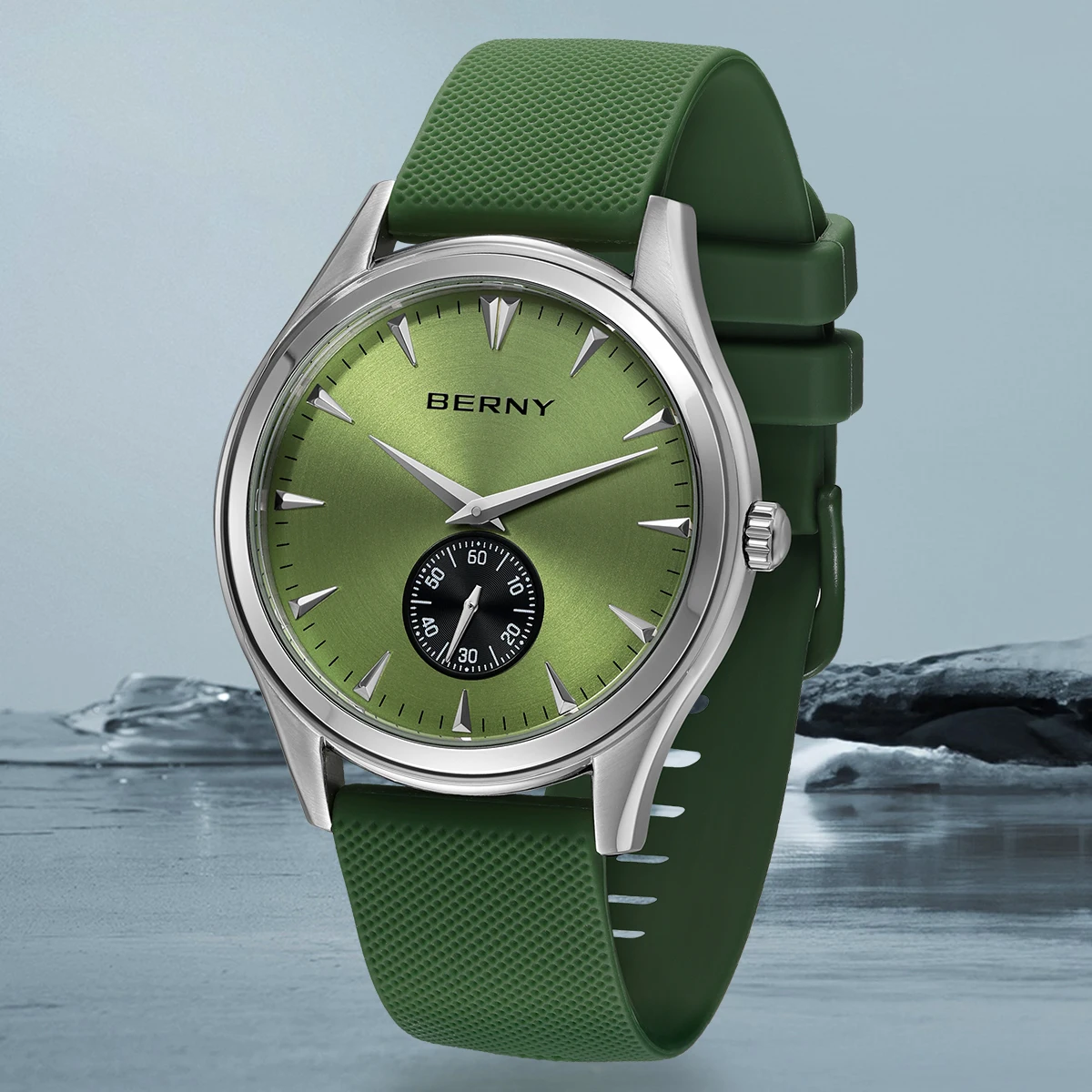 BERNY Quartz Watch for Men Silicone Casual Wristwatch 5ATM Waterproof Men Wristwatches Fashion Versatile Quartz Watches for Men