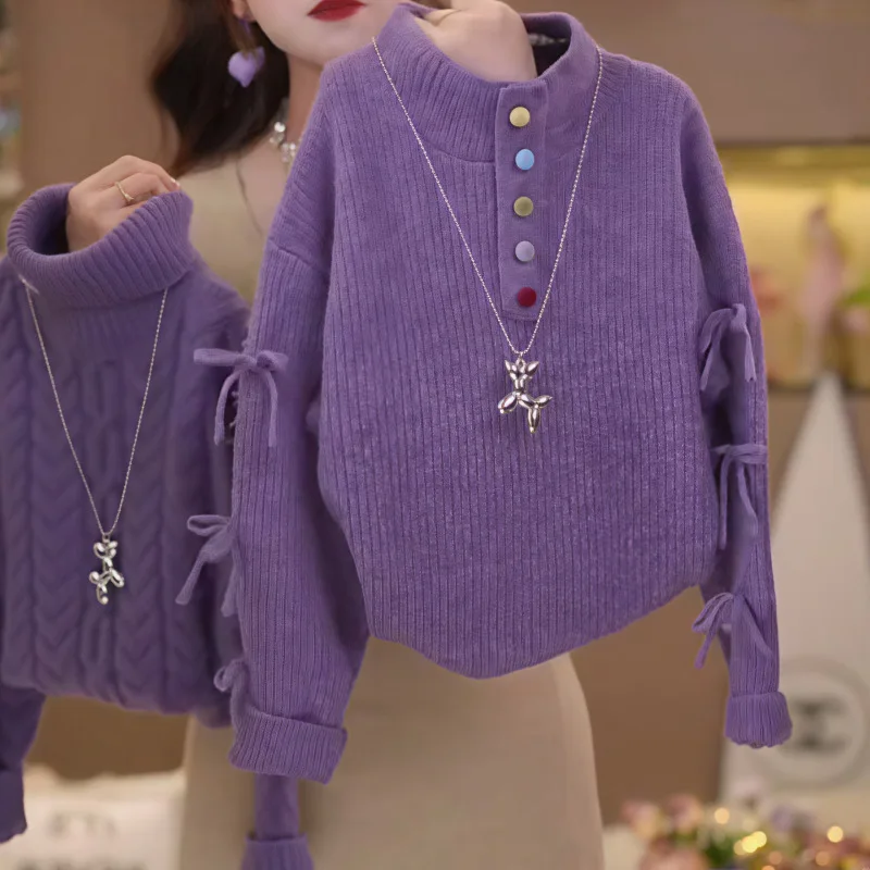 Girls Half High Neck Sweater Autumn and Winter 2026 New Korean Doll Neck Knitted Sweater Thickened Bottom Coat Inner Top 3