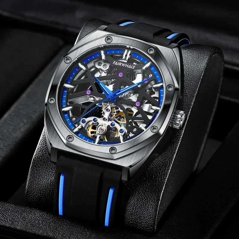 Men Hollow Tourbillon Automatic Mechanical Watch Multi Functional Glow in The Dark Waterproof Fashion Luxury Man Watch