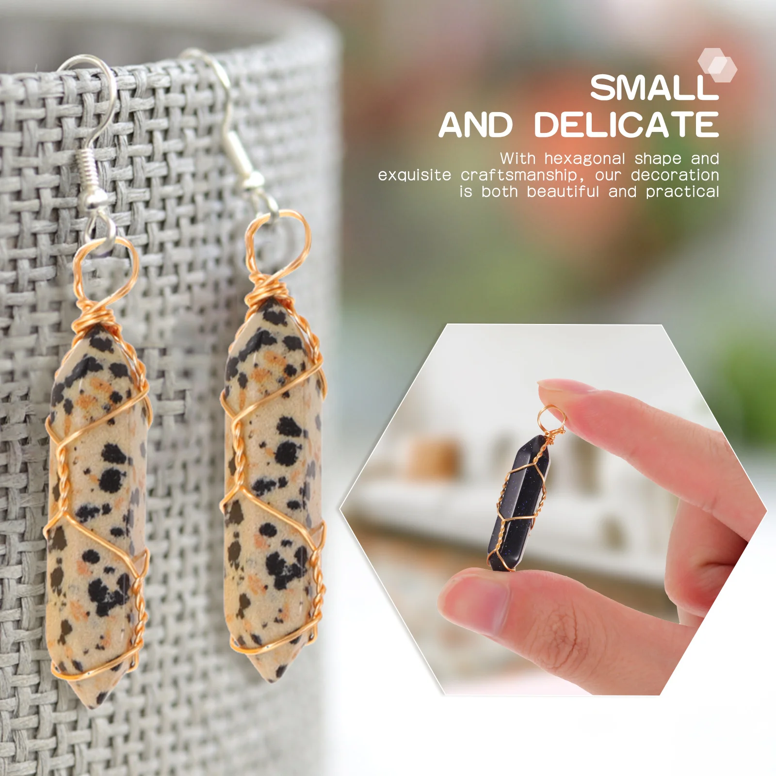 12Pieces Copper Natural Stone Necklace Pendant Hexagon Craft Ornament Charm Decor For Jewelry Making Bracelet Accessories