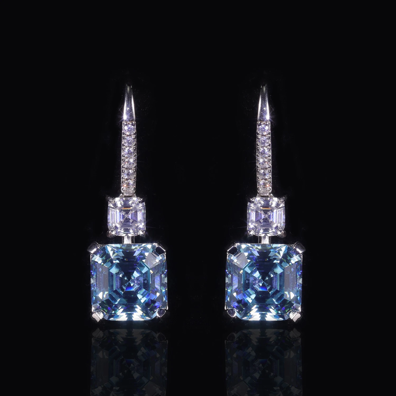 GEM'S BALLET Diamond-fire CZ-Light Aqua Blue Earrings White Gold Plated 925 Sterling Silver FishHook Dangle Earrings For Women