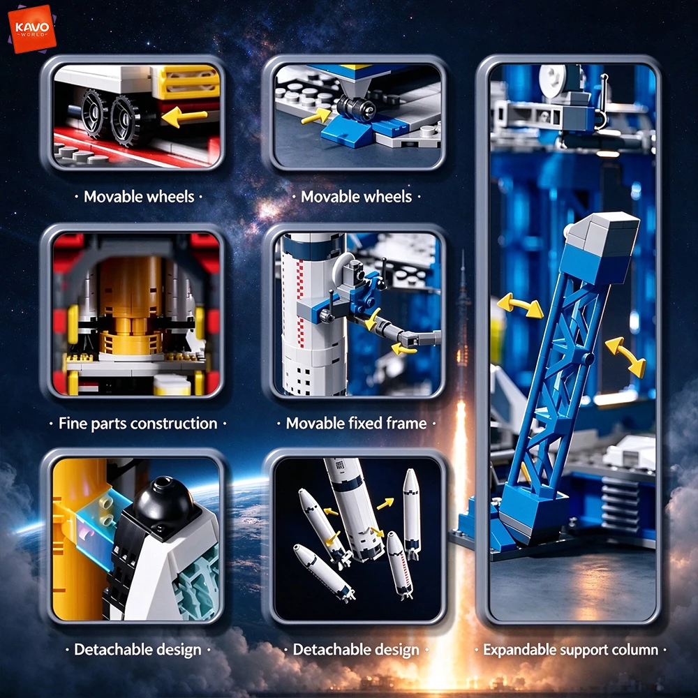 KAVOWORLD Space Rocket Launch Building Blocks Set Aerospace Exploration Model Bricks DIY Assemble Educational Toys for Adults