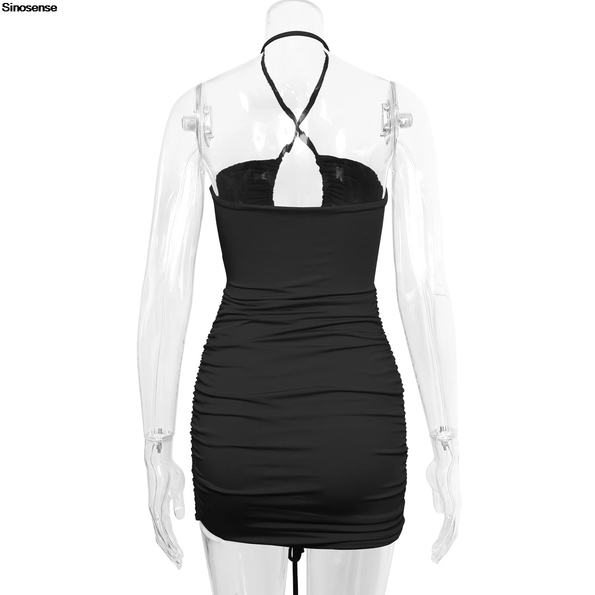ผู้หญิง Ruched Bodycon มินิเดรสเซ็กซี่ Criss Cross Halter ตัดสปาเก็ตตี้ฤดูร้อนชุด Y2K วันที่ Night Out Club Party Dress