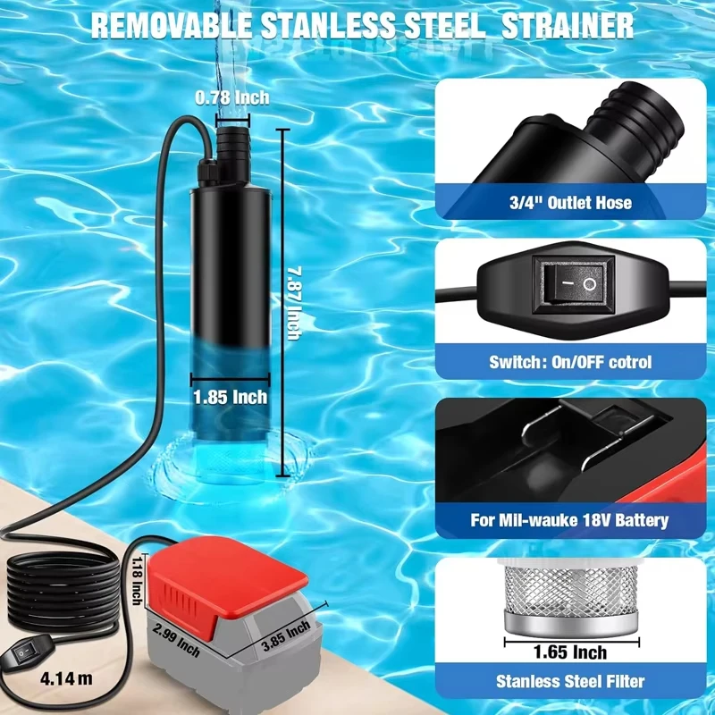 

Reliable Water Transfer Pump Compatible with For Milwaukee and For Makita18V Batteries for Garden and For Pool Use