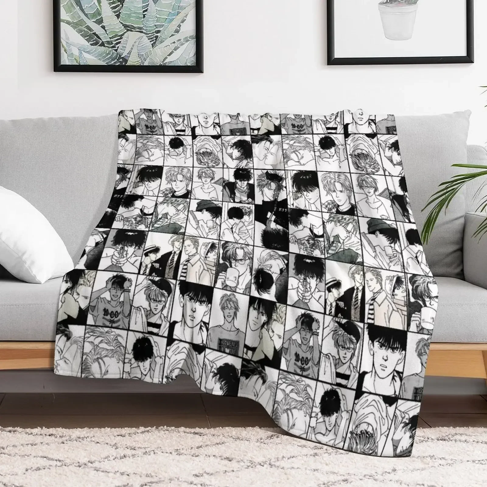 Ash and Eiji- collage black and white version Throw Blanket Multi-Purpose Warm For Sofa Thin Moving Blankets