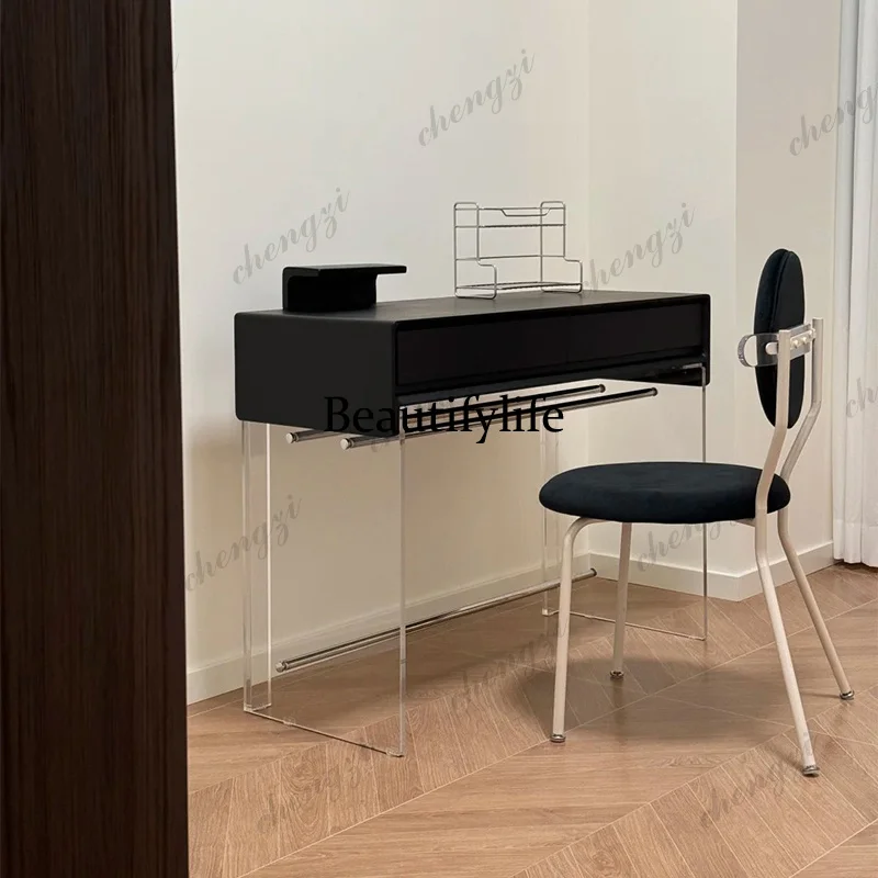 

Medieval solid wood dresser household bedroom ash wood long table black makeup table acrylic desk
