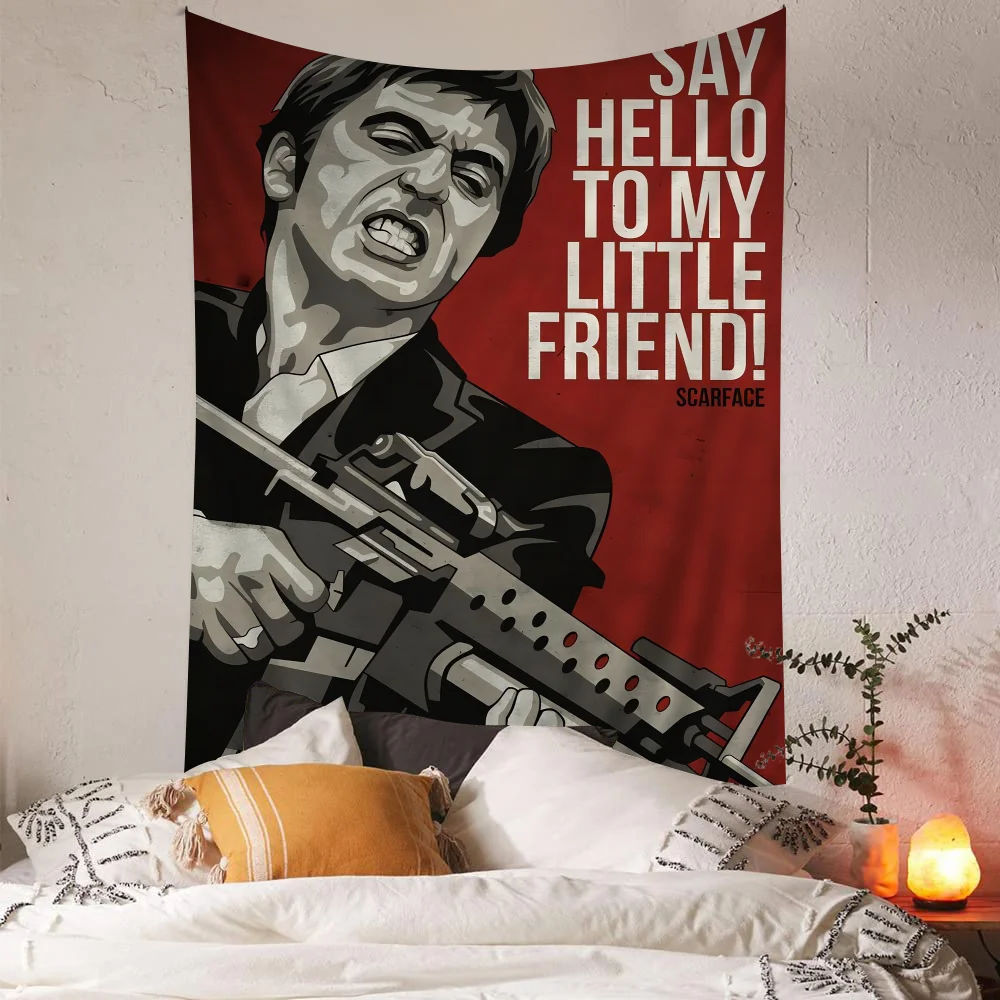 Movie Scarface Cartoon Tapestry Art Science Fiction Room Home Decor Wall Hanging Sheets