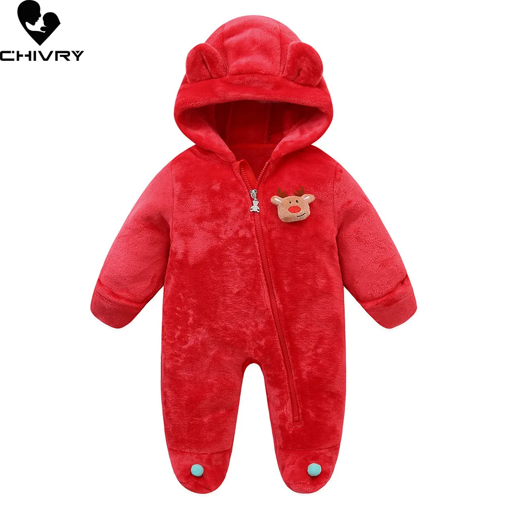 

Newborn Baby Autumn Winter Soft Flannel Xmas Romper Toddler Cute Christmas Hooded Zipper Warm One-piece Rompers Infant Playsuit