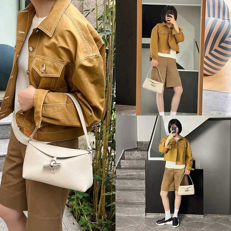 2025 Dragon Home's New Cowhide Buckle Bamboo Genuine Leather Women's Niche High-end Feeling Underarm Bag Versatile Shoulder Bag