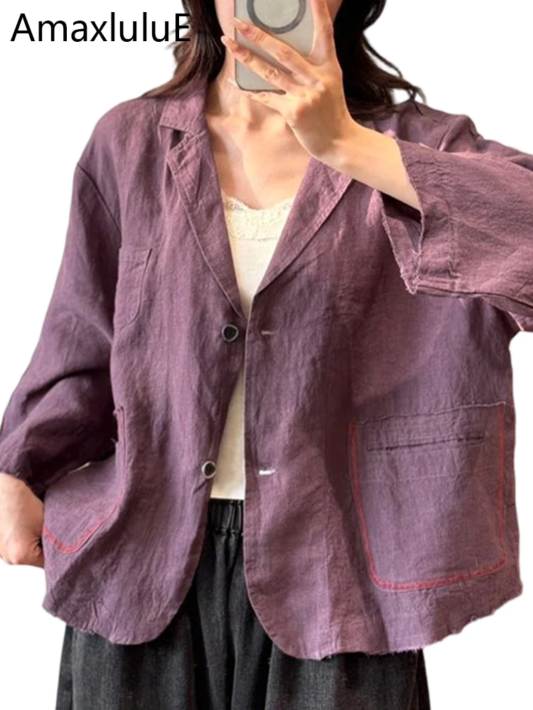 

Amax LuluE Korean Design Vintage Striped Jackets Females 2026 Summer Fashion Loose Outerwear Womens Classic Causal Elegant Coats