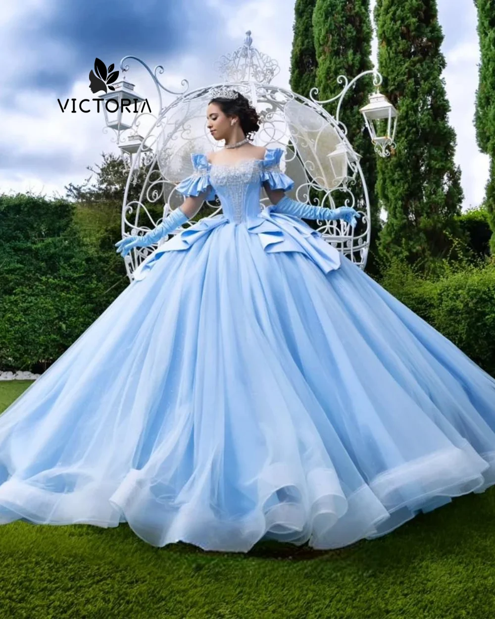 

Blue Off The Shoulder Sweetheart Quinceanera Dress 2026 Appliques Lace- up Ball Gown 15 Year Old Dress Graduation Customized