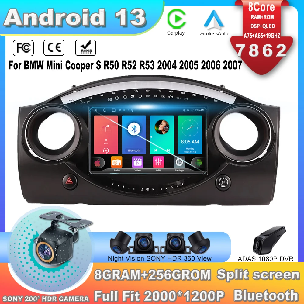 

Car GPS For BMW Mini Cooper S R50 R52 R53 2004 2005 2006 2007 Android 13 7862CPU Multimedia Video Player TV Navigation Radio BT