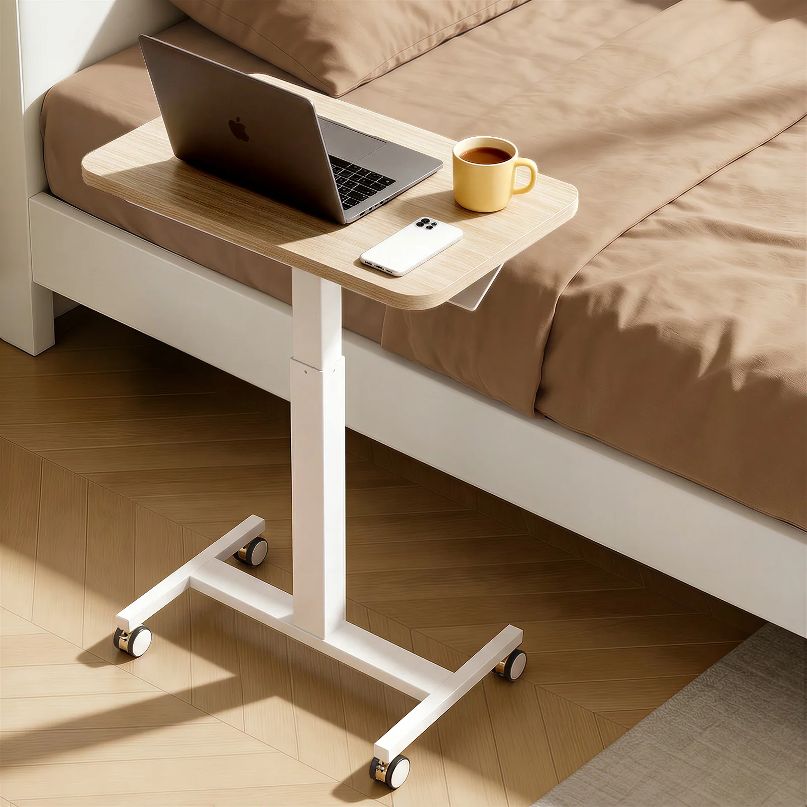 Mobile Small Standing Desk, Enhanced Adjustable Height Computer Workstations, Portable Rolling Laptop Desk with 4 Lockable Wheels for Home Office & Classroom