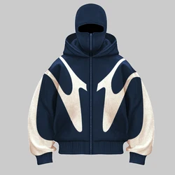 2024 autumn and winter new spliced contrasting hip-hop hoodie double hat hoodie warm and windproof design sense y2k hoodie desig