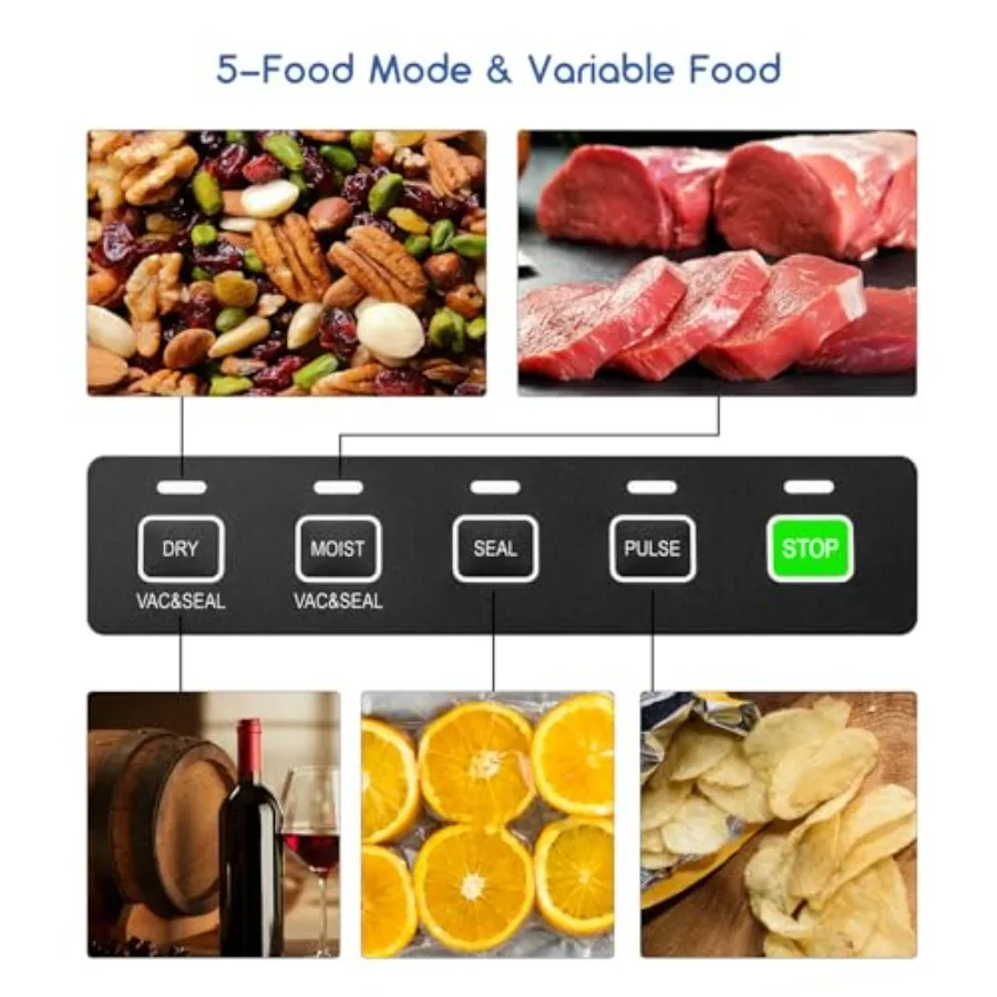 آلة ختم الطعام بالفراغ مع مؤقت تنازلي ومساعد بصري لحفظ الطعام الفعال OneTouch 5 أوضاع بما في ذلك
