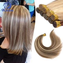 I Tip-extensiones de cabello humano liso, cápsula de queratina, Color marrón y Rubio, 12-26 pulgadas, 50 unidades por juego