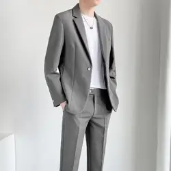 S-5XL Haute Qualité Hommes trempés Gentlemen Simple Business Casual Fit Costumes 2 Pièces Ensemble Classique Solide Document Veste (Blazer + Pantalon)