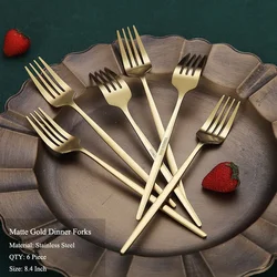 6 Pcs Silvere/Golden Flatware 8.2 Inch Stainless Steel Dinner Fork Camping Dinnerware Set Tableware Eating Utensils