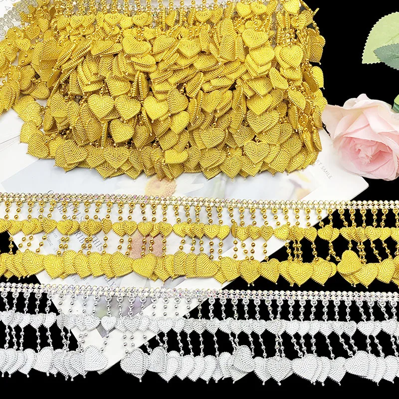 

2 Yards 7.5cm Wide Gold Silver Heart Shaped Sequin Trim For Stage Costume Party Wedding Clothes DIY Sewing Garments Accessories
