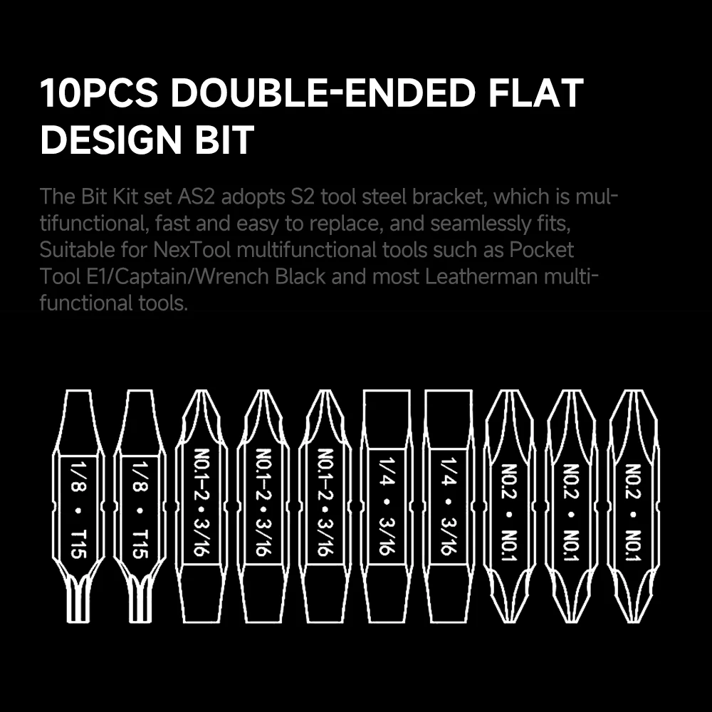 NexTool 10PCS Bit Kit Set AS2 Screwdriver Bit Set for Pocket Tools E1 Flagship Captain Hand Tools Multi-tool Outdoor Repairs