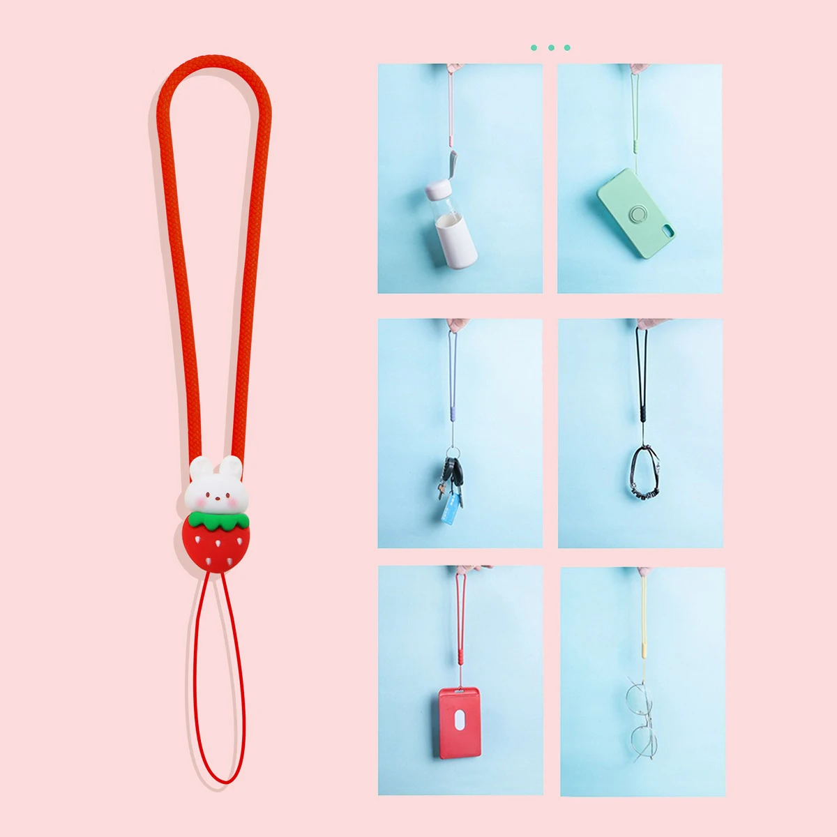 Mobile Short Hanging Cord Bracelet CCD Keychain Silicone Wrist Strap U Disk Earphone Strawberry Rabbit Accessories