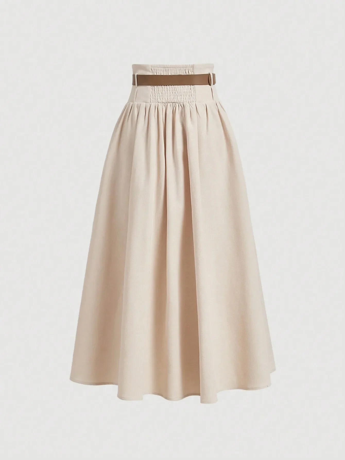 Apricot High-Waisted Buttoned Midi Skirt Retro Style Flared Design Row Buttons Decorative Skirt for Women