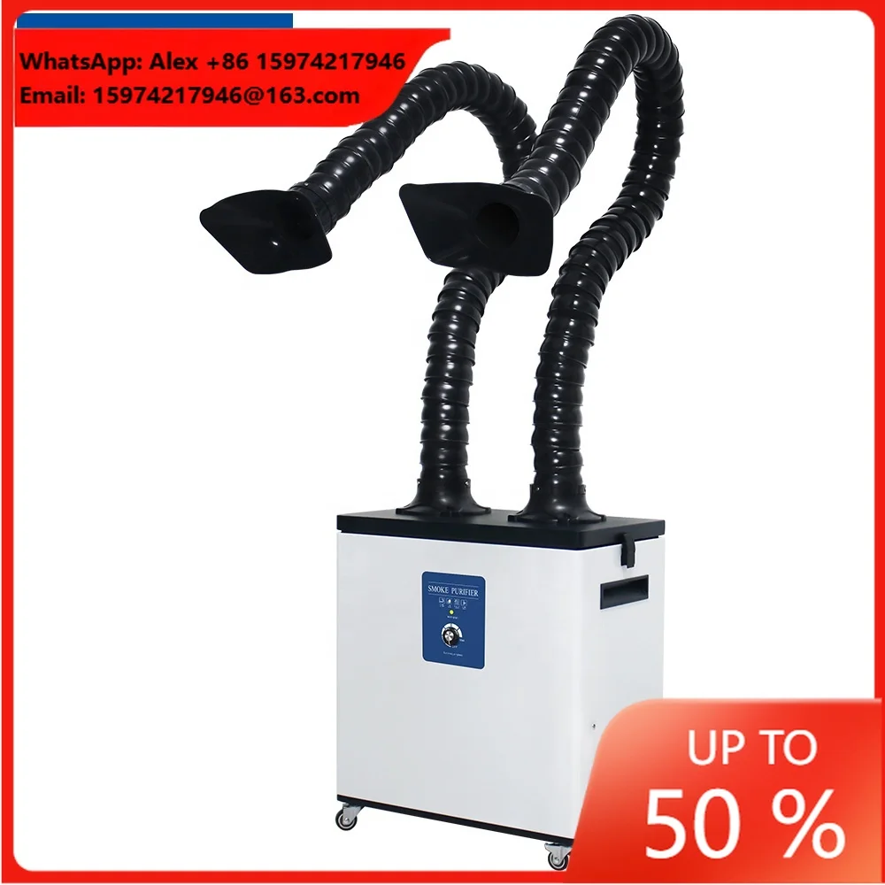 200W High Efficiency Mobile Welding Fume Extractor Soldering Iron Smoke Evacuator With Two Arms