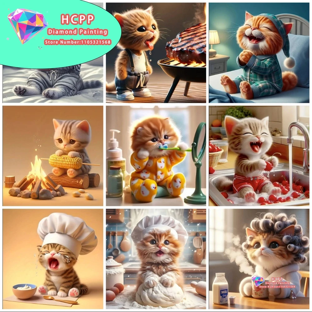 

Cute and Fun Cat Diamond Painting Kit Square Round Diamond 5D DIY Mosaic Handmade Art Unique Exquisite Gift Crafts Home Decor