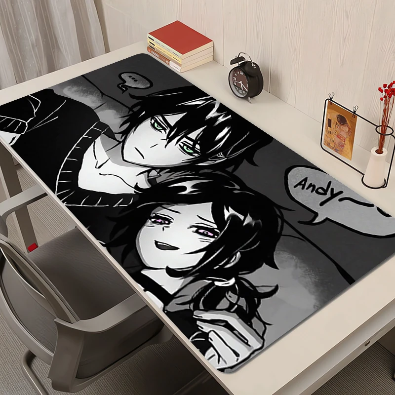 แผ่นรองเมาส์ PC สีดําและสีขาว Manga Mousepad แล็ปท็อปโลงศพของ Andy และ Leyley อะนิเมะคีย์บอร์ด Pad Love Heart เดสก์ท็อปแผ่นรองเม้าส์