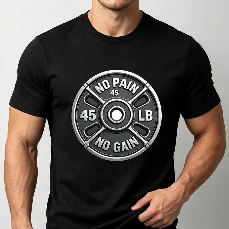 Gain Barbell Plate T-Shirt Gym Motivational Graphic Print Men Women Casual Cotton Streetwear Tops Fitness Workout Y2k Top