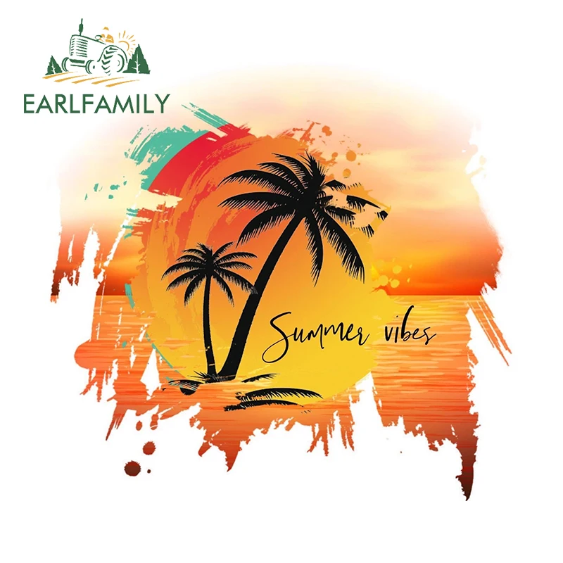 EARLFAMILY 13cm X 12.2cm for Beach Summer Vibes Sunset Car Stickers Waterproof Fashionable Decals Scratch-Proof Car Styling