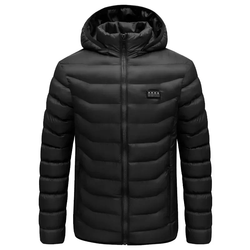 Cycling heating suit winter warm USB heated jacket smart constant temperature solid color hooded  waterproof warm jacket