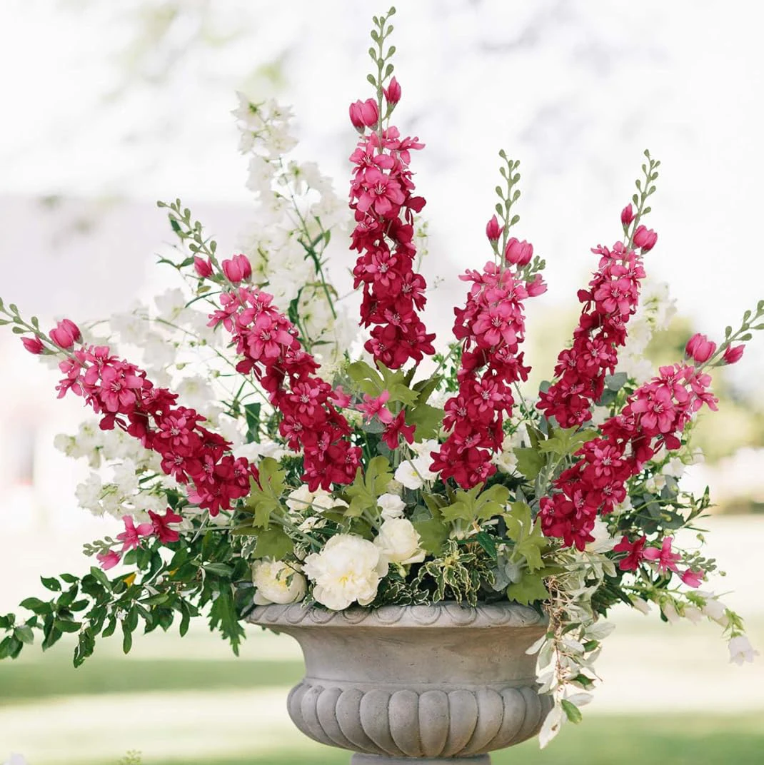 Yannew 6pcs Pink Silk Artificial Delphinium Flowers Long Stem for Wedding Table Centerpieces Indoor Home Floral Vase Decoration