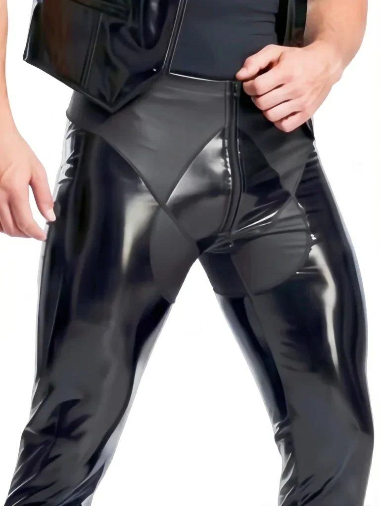Men's Slimming Pencil Pants Fashion Cloth Latex Double Side Wear PVC Shiny Tights Man Nightclub Stage Shaping PU Trousers