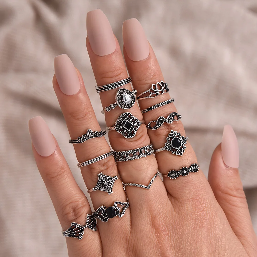 Trendy Boho Midi Knuckle Ring Set For Women Crystal Geometric Finger Rings Fashion Bohemian Jewelry