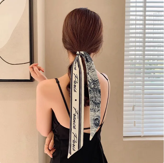 

Retro Long Decorative Ribbon Women's Fashionable New Silk Scarf Fresh and Delicate Hairband with Lightweight Ribbon