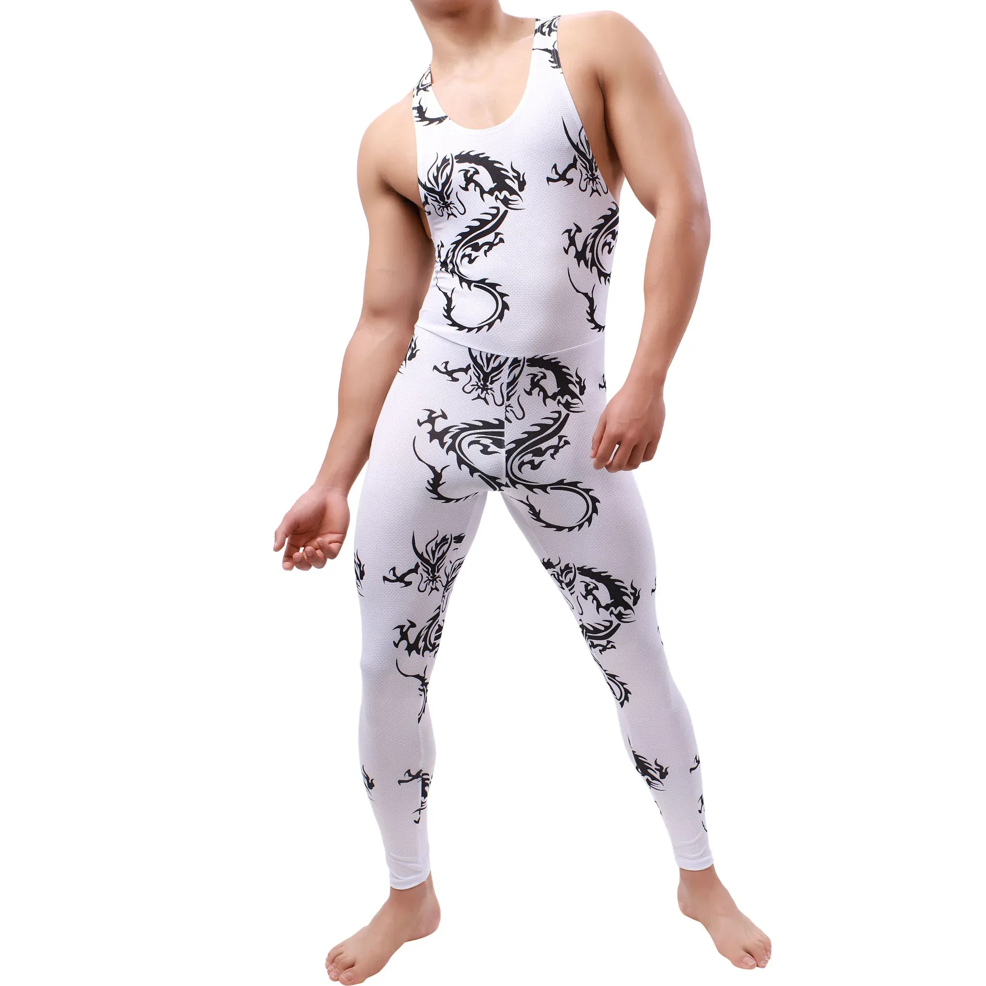 

Men's Wrestling Singlet Undershirts Leotards Unitard Jumpsuits Sleepwear Bodysuits Vest Sexy Printing One Piece Pajamas Rompers